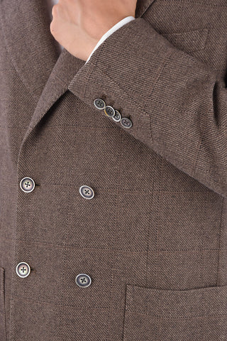 ID overcheck herringbone peak lapel double-breasted blazer
