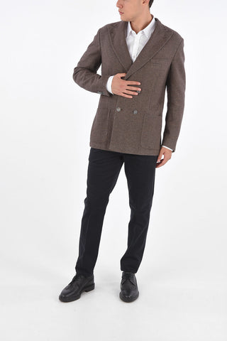 ID overcheck herringbone peak lapel double-breasted blazer