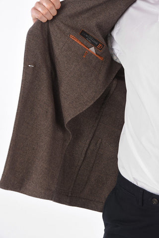 ID overcheck herringbone peak lapel double-breasted blazer