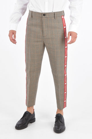 Pantaloni Pied-De Poule con Banda Laterale a Contrasto