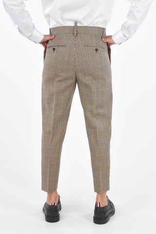 Pantaloni Pied-De Poule con Banda Laterale a Contrasto
