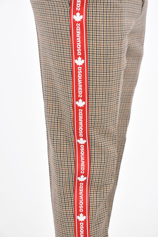 Pantaloni Pied-De Poule con Banda Laterale a Contrasto