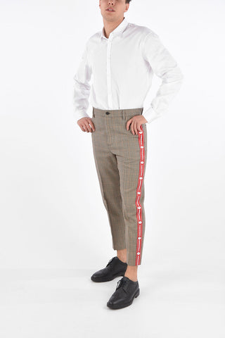 Pantaloni Pied-De Poule con Banda Laterale a Contrasto