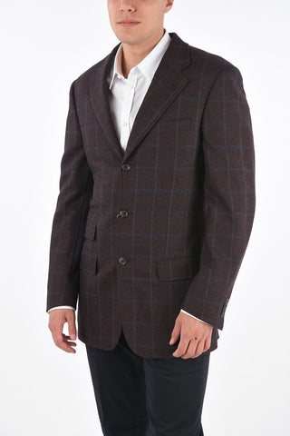 overcheck herringbone 3-button blazer