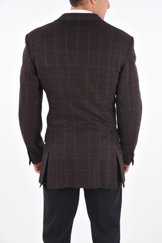 overcheck herringbone 3-button blazer