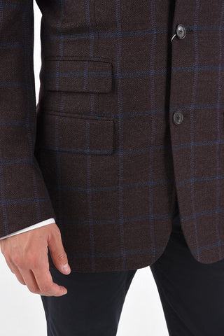 overcheck herringbone 3-button blazer