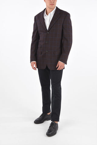 overcheck herringbone 3-button blazer