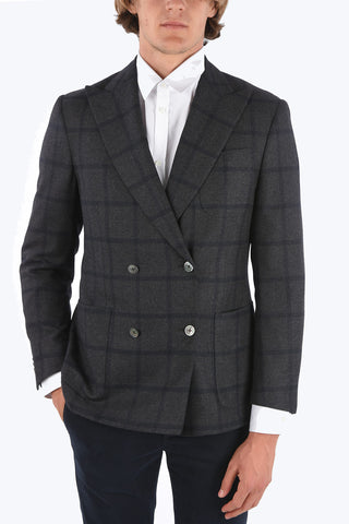 Tartan Double-Breasted Peaked Lapel Blazer