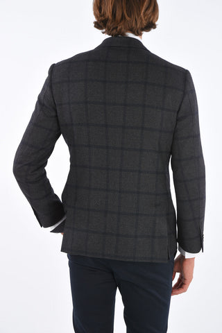 Tartan Double-Breasted Peaked Lapel Blazer