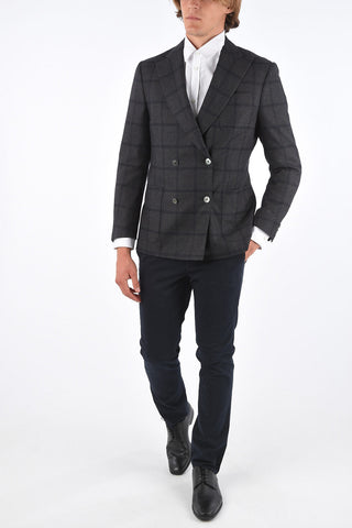 Tartan Double-Breasted Peaked Lapel Blazer