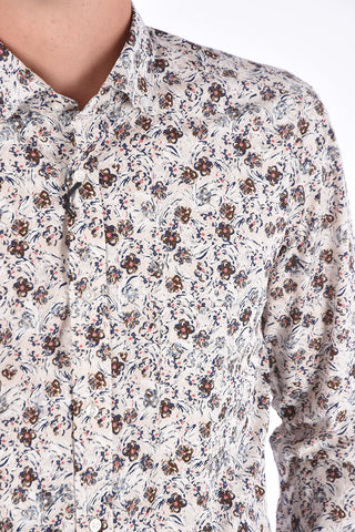 CC COLLECTION Camicia Button Down a Fiori con Taschino a Toppa