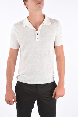 Linen Ribbed Trim Polo Collar Shirt