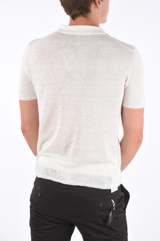 Linen Ribbed Trim Polo Collar Shirt