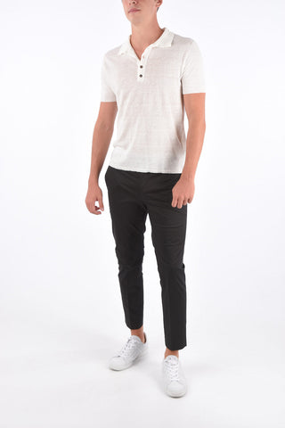 Linen Ribbed Trim Polo Collar Shirt