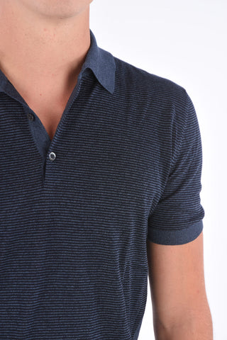 Knitted Striped Polo Collar T-Shirt