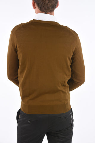Logo Embroidered Virgin Wool Cardigan