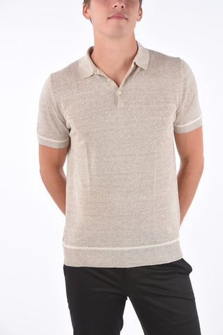 ID Silk and Linen Ribbed Trim Polo Collar T-Shirt