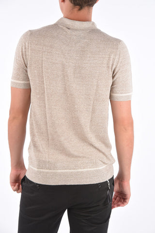 ID Silk and Linen Ribbed Trim Polo Collar T-Shirt