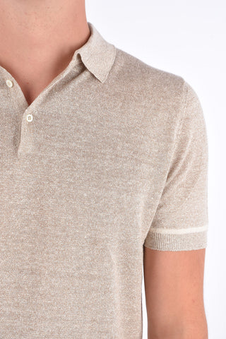 ID Silk and Linen Ribbed Trim Polo Collar T-Shirt