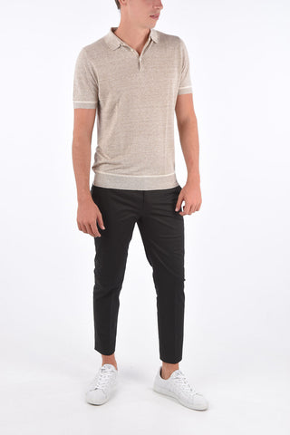 ID Silk and Linen Ribbed Trim Polo Collar T-Shirt