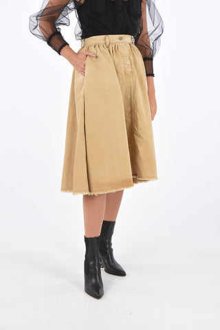Denim ADELE Midi Skirt with Fringed Hem