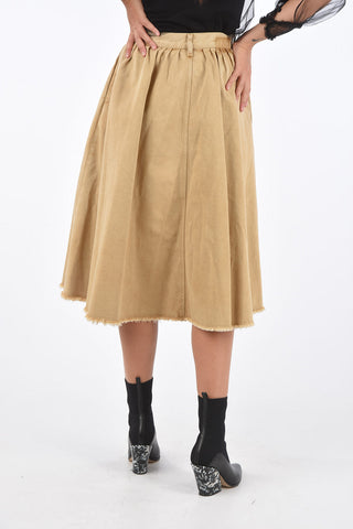 Denim ADELE Midi Skirt with Fringed Hem