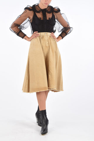 Denim ADELE Midi Skirt with Fringed Hem