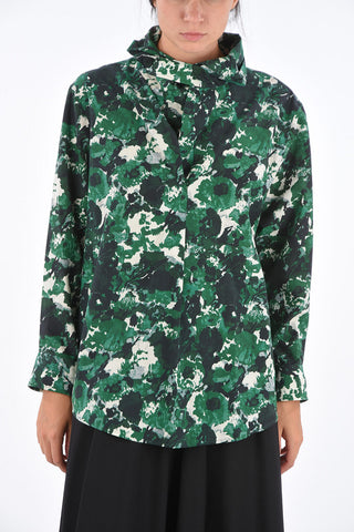 Cotton and Silk Draped Collar Top