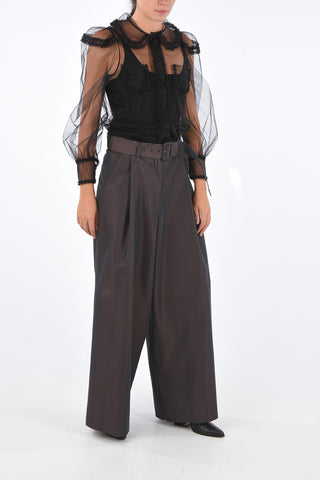 Belted Single Pleated Palazzo Pants
