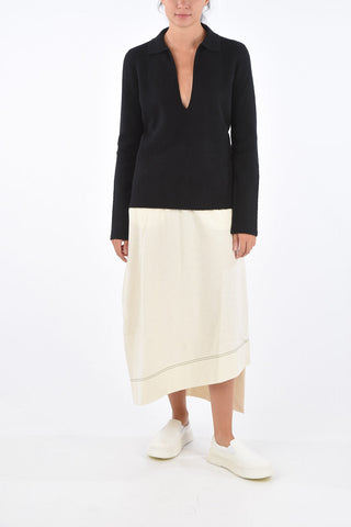 Virgin Wool Plunging Neckline Sweater