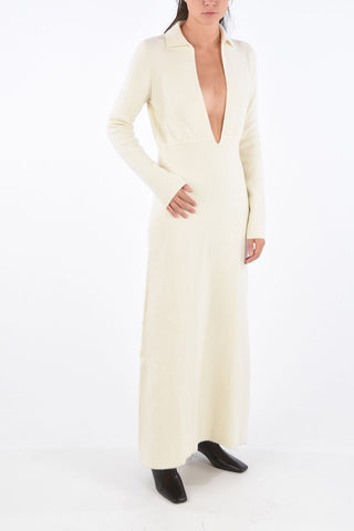 Virgin Wool Plunging Neckline Midi Dress
