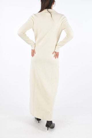 Virgin Wool Plunging Neckline Midi Dress