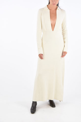 Virgin Wool Plunging Neckline Midi Dress