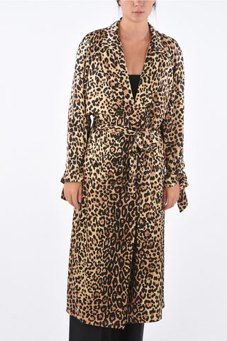 Animal Printed Silk Double Breasted Trench