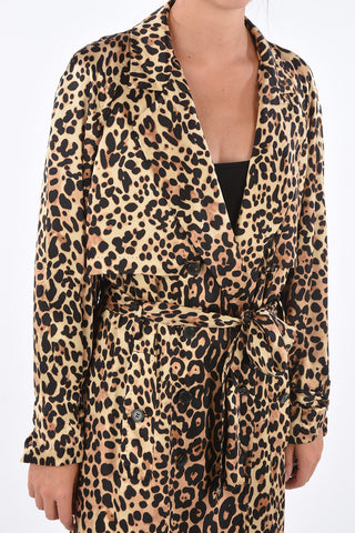 Animal Printed Silk Double Breasted Trench