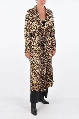 Animal Printed Silk Double Breasted Trench
