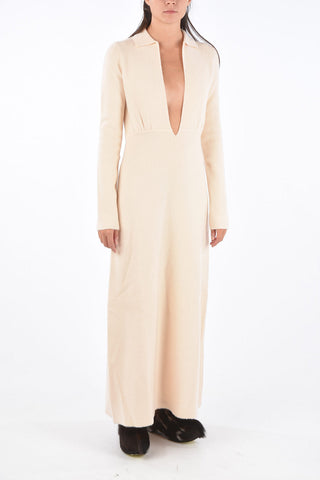Virgin Wool Plunging Neckline Midi Dress