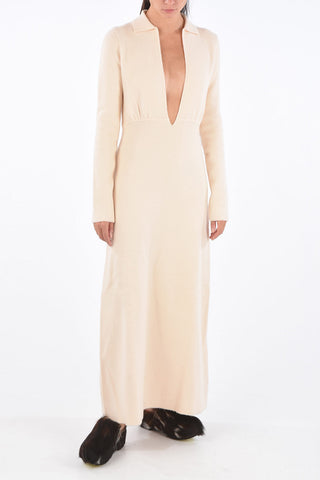 Virgin Wool Plunging Neckline Midi Dress