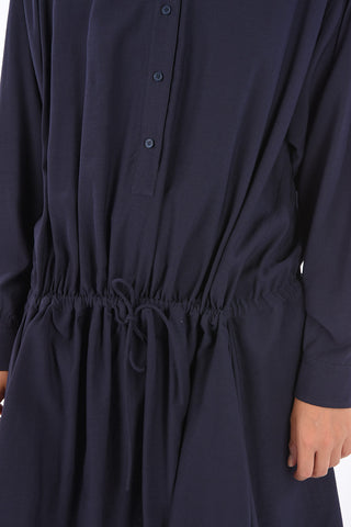 Drawstring Long Sleeve A-Line Dress