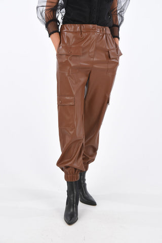 Faux Leather Elastic Ankle Band Utility Pants 