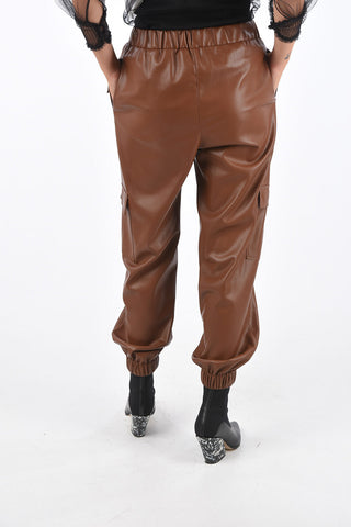 Faux Leather Elastic Ankle Band Utility Pants 
