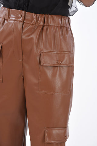 Faux Leather Elastic Ankle Band Utility Pants 