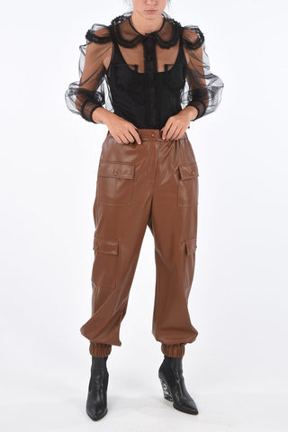 Faux Leather Elastic Ankle Band Utility Pants 