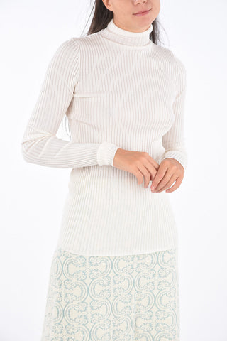 Ribbed Virgin Wool And Silk Skinny Fit Sweater