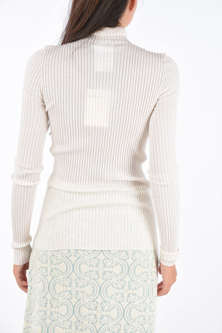Ribbed Virgin Wool And Silk Skinny Fit Sweater