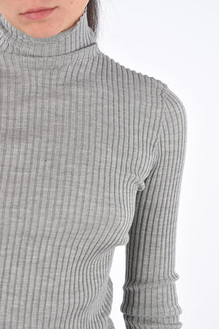 Ribbed Virgin Wool And Silk Skinny Fit Sweater