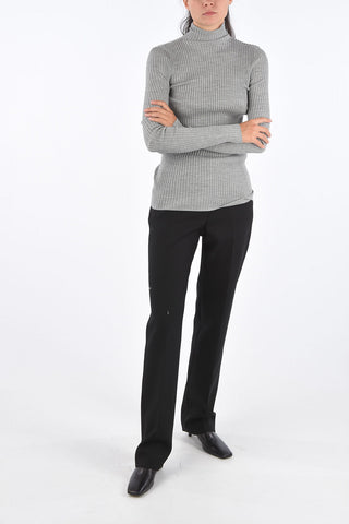 Ribbed Virgin Wool And Silk Skinny Fit Sweater