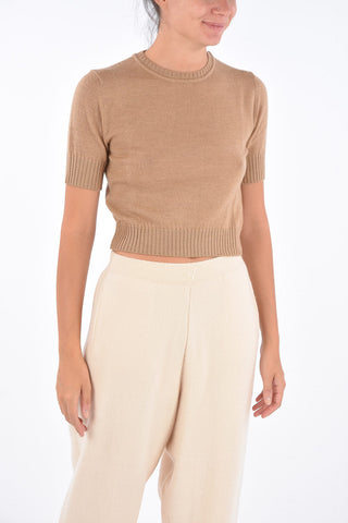 Virgin Wool Short Sleeve Cropped Sweater