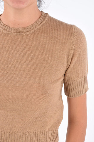 Virgin Wool Short Sleeve Cropped Sweater