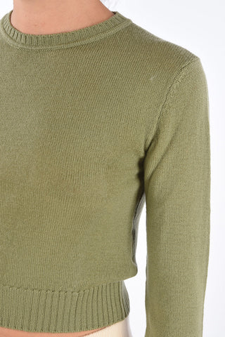 Virgin Wool Cropped Crew-Neck Sweater